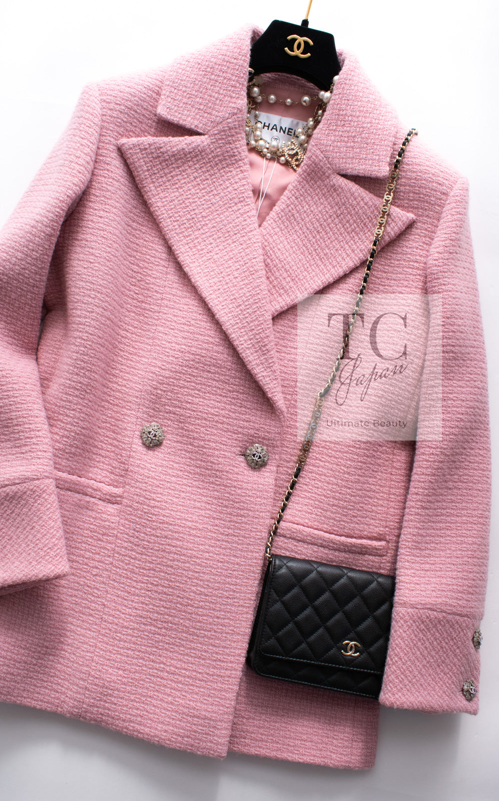 CHANEL 22A Pink Wool 100% Double Tweed Jacket 38 40 44 46 シャネル ピンク ウール 100% ダブル ツイード ジャケット 即発