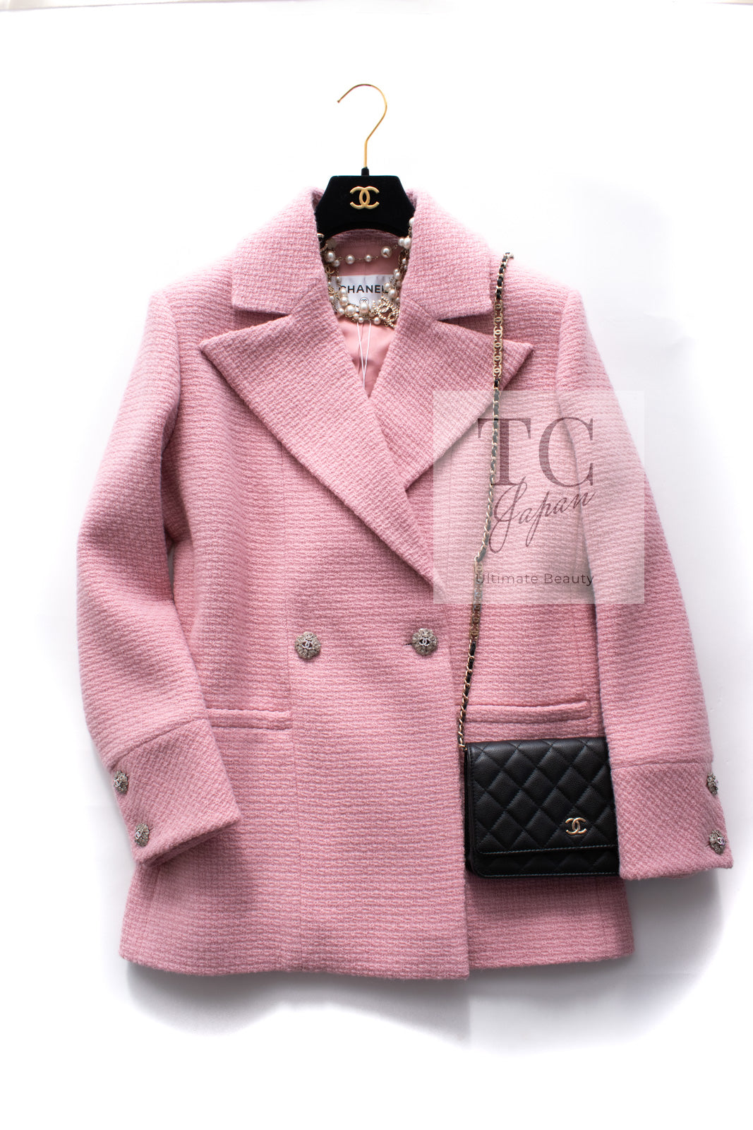 CHANEL 22A Pink Wool 100% Double Tweed Jacket 38 40 44 46 シャネル ピンク ウール 100% ダブル ツイード ジャケット 即発