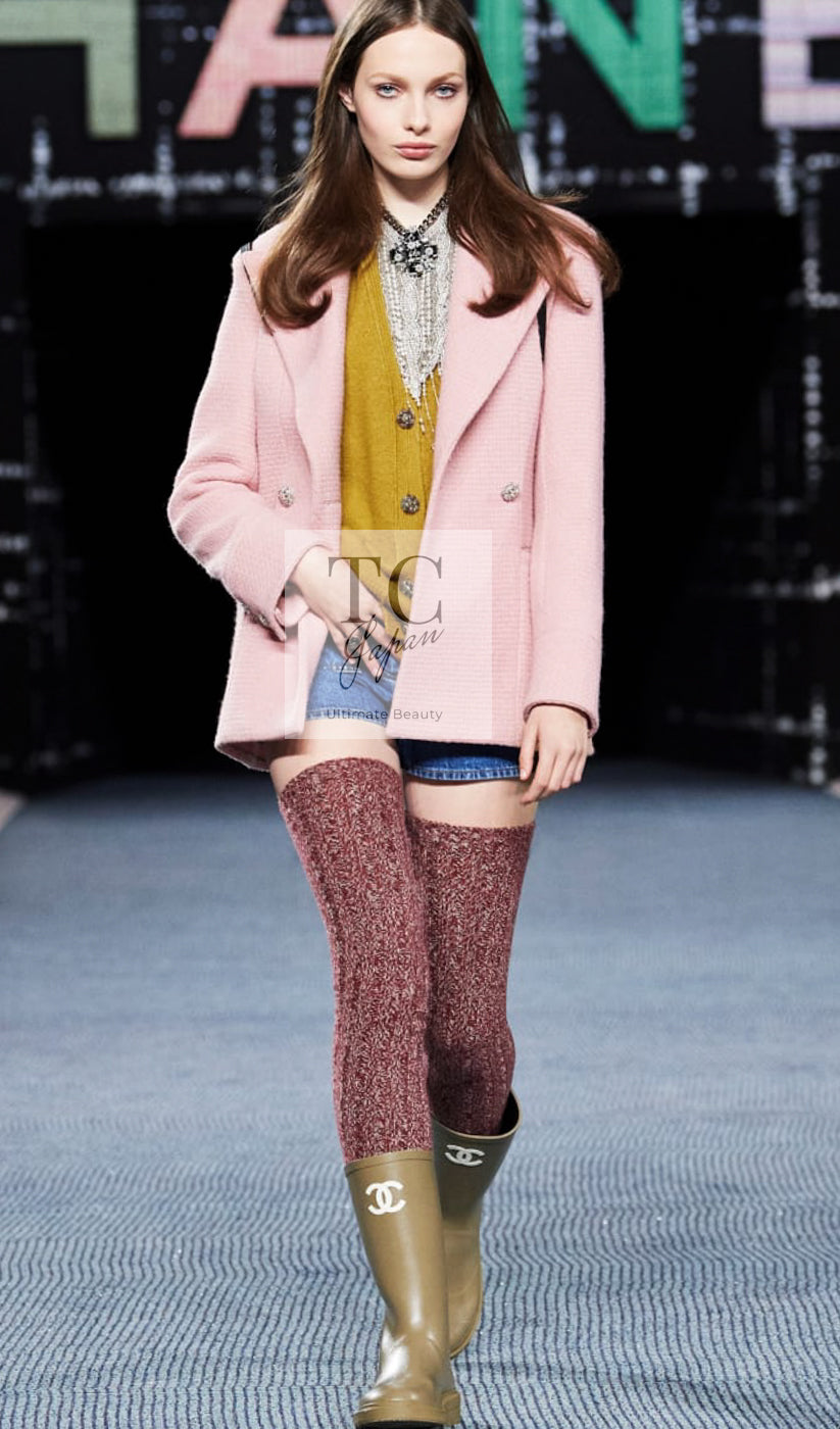 CHANEL 22A Pink Wool 100% Double Tweed Jacket 38 40 44 46 シャネル ピンク ウール 100% ダブル ツイード ジャケット 即発
