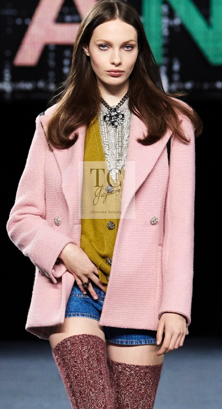 CHANEL 22A Pink Wool 100% Double Tweed Jacket 38 40 44 46 シャネル ピンク ウール 100% ダブル ツイード ジャケット 即発