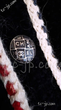 CHANEL 18PA Dark Navy Red Ivory Tricolor Braid Trim Wool Tweed Jacket Coat 38 シャネル ダーク ネイビー レッド アイボリー トリコロール ブレード トリム ウール ジャケット コート 即発