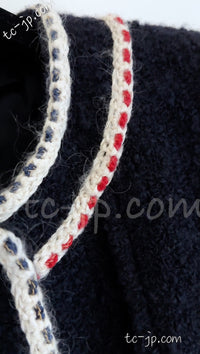 CHANEL 18PA Dark Navy Red Ivory Tricolor Braid Trim Wool Tweed Jacket Coat 38 シャネル ダーク ネイビー レッド アイボリー トリコロール ブレード トリム ウール ジャケット コート 即発