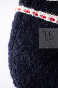 CHANEL 18PA Dark Navy Red Ivory Tricolor Braid Trim Wool Tweed Jacket Coat 38 シャネル ダーク ネイビー レッド アイボリー トリコロール ブレード トリム ウール ジャケット コート 即発