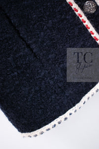 CHANEL 18PA Dark Navy Red Ivory Tricolor Braid Trim Wool Tweed Jacket Coat 38 シャネル ダーク ネイビー レッド アイボリー トリコロール ブレード トリム ウール ジャケット コート 即発