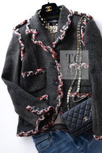 CHANEL 13PF Gray Black Trim Wool Tweed Jacket 38 40 シャネル グレー ブラック トリミング ウール ツイード ジャケット 即発
