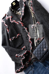 CHANEL 13PF Gray Black Trim Wool Tweed Jacket 38 40 シャネル グレー ブラック トリミング ウール ツイード ジャケット 即発