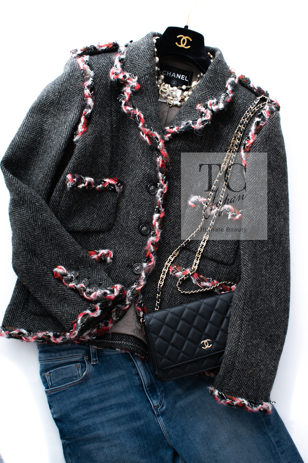 CHANEL 13PF Gray Black Trim Wool Tweed Jacket 38 40 シャネル グレー ブラック トリミング ウール ツイード ジャケット 即発