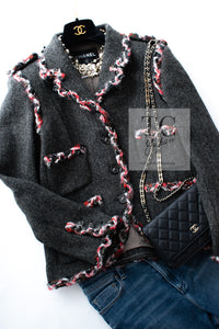 CHANEL 13PF Gray Black Trim Wool Tweed Jacket 38 40 シャネル グレー ブラック トリミング ウール ツイード ジャケット 即発