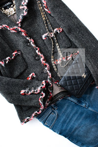 CHANEL 13PF Gray Black Trim Wool Tweed Jacket 38 40 シャネル グレー ブラック トリミング ウール ツイード ジャケット 即発