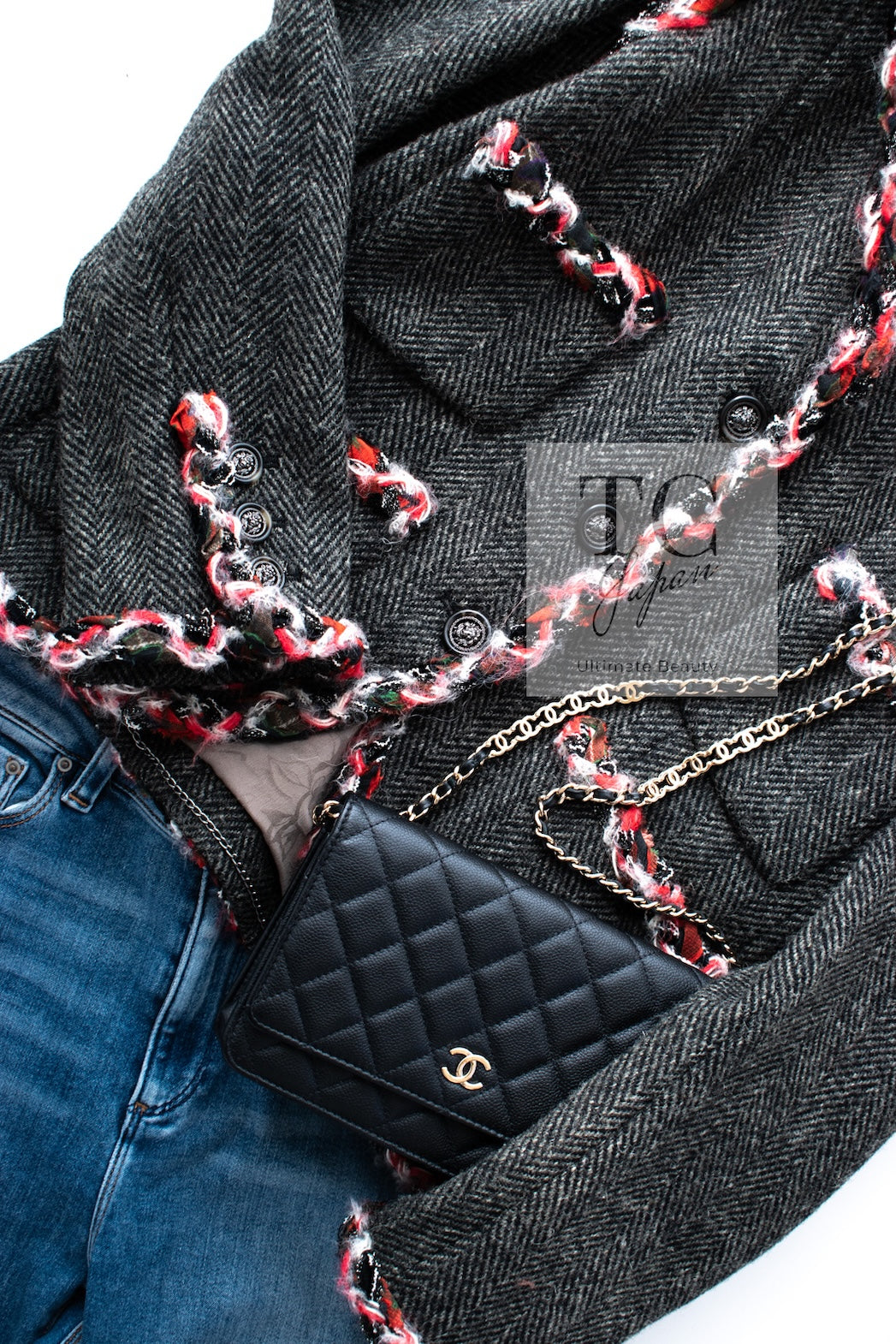 CHANEL 13PF Gray Black Trim Wool Tweed Jacket 38 40 シャネル グレー ブラック トリミング ウール ツイード ジャケット 即発