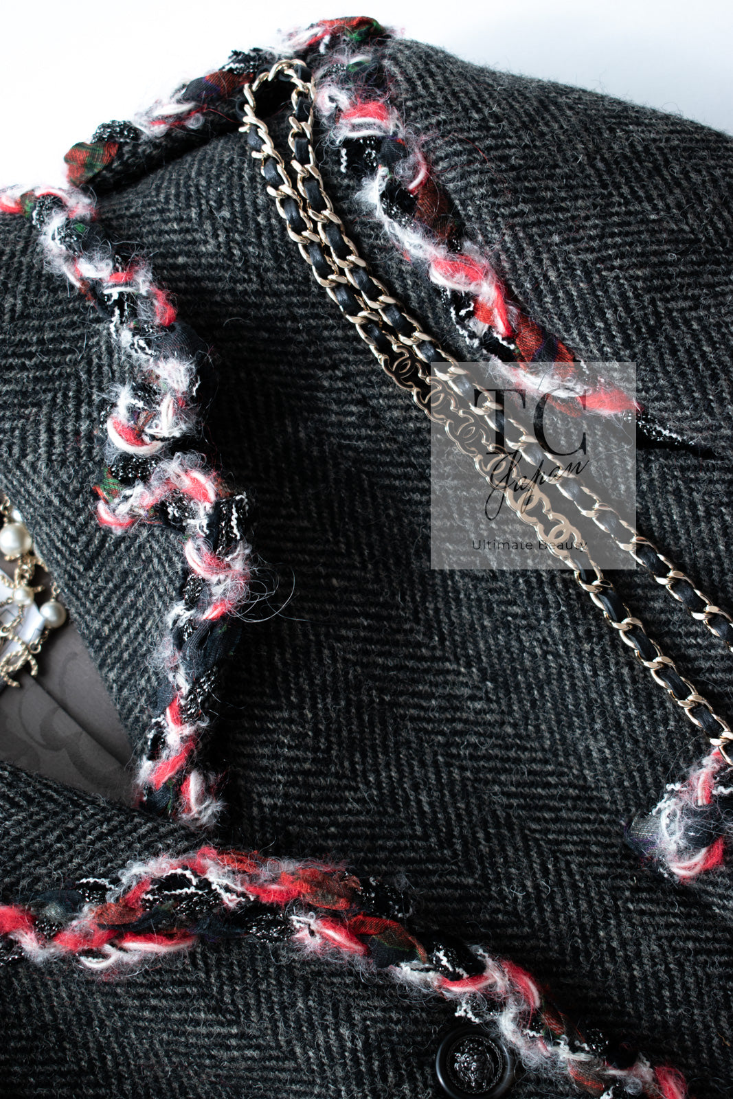 CHANEL 13PF Gray Black Trim Wool Tweed Jacket 38 40 シャネル グレー ブラック トリミング ウール ツイード ジャケット 即発