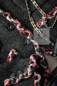 CHANEL 13PF Gray Black Trim Wool Tweed Jacket 38 40 シャネル グレー ブラック トリミング ウール ツイード ジャケット 即発