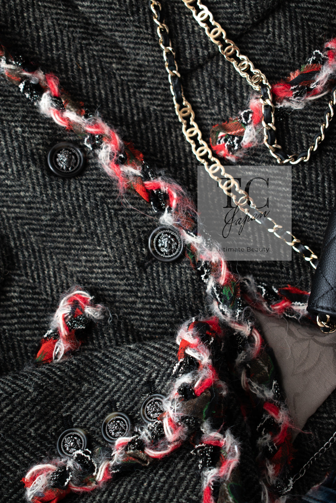 CHANEL 13PF Gray Black Trim Wool Tweed Jacket 38 40 シャネル グレー ブラック トリミング ウール ツイード ジャケット 即発