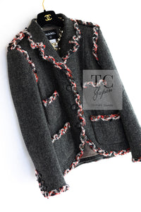 CHANEL 13PF Gray Black Trim Wool Tweed Jacket 38 40 シャネル グレー ブラック トリミング ウール ツイード ジャケット 即発