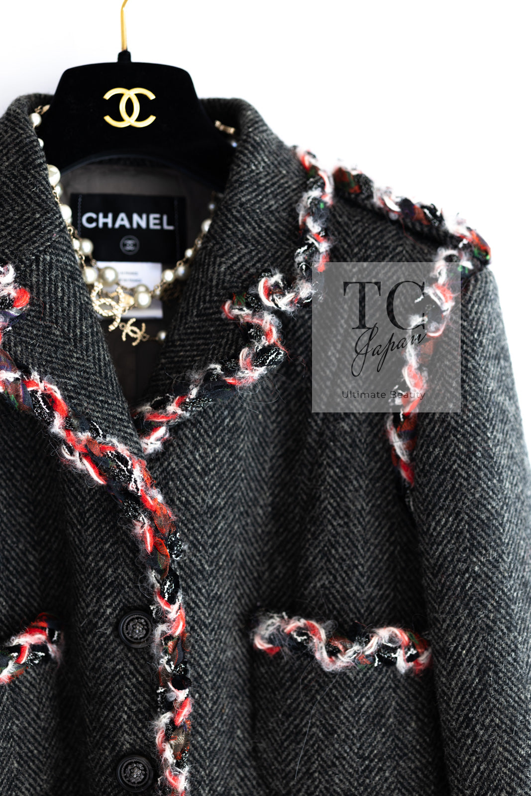 CHANEL 13PF Gray Black Trim Wool Tweed Jacket 38 40 シャネル グレー ブラック トリミング ウール ツイード ジャケット 即発