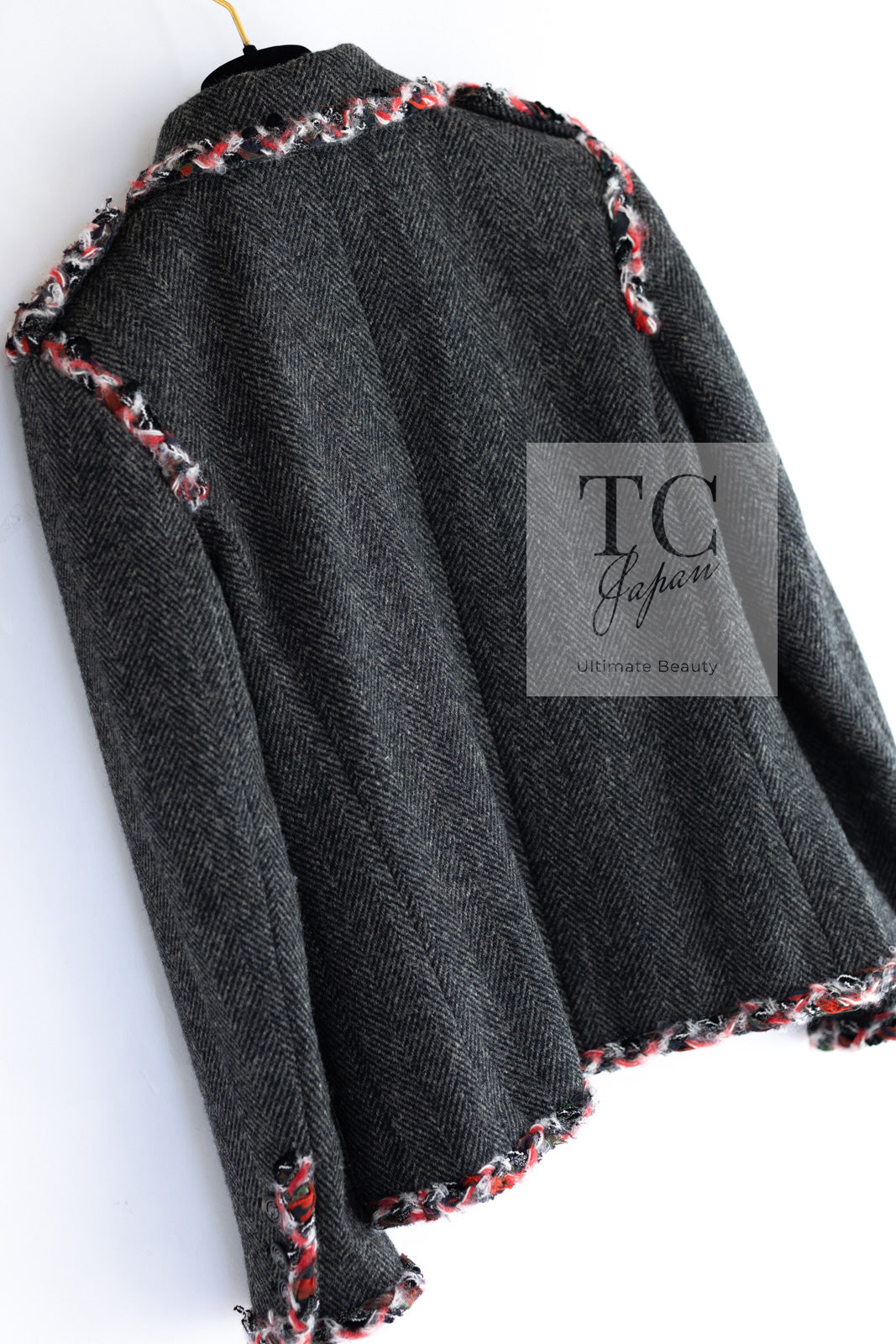 CHANEL 13PF Gray Black Trim Wool Tweed Jacket 38 40 シャネル グレー ブラック トリミング ウール ツイード ジャケット 即発