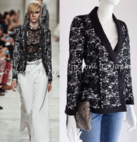 CHANEL 14C Black White Floral Lace Party Double Jacket 34 36 シャネル ブラック ホワイト フローラル レース パーティー ダブル ジャケット 即発
