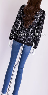 CHANEL 14C Black White Floral Lace Party Double Jacket 34 36 シャネル ブラック ホワイト フローラル レース パーティー ダブル ジャケット 即発