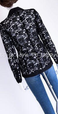 CHANEL 14C Black White Floral Lace Party Double Jacket 34 36 シャネル ブラック ホワイト フローラル レース パーティー ダブル ジャケット 即発