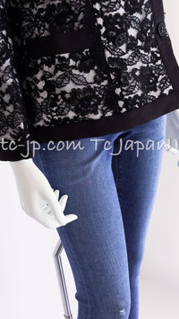 CHANEL 14C Black White Floral Lace Party Double Jacket 34 36 シャネル ブラック ホワイト フローラル レース パーティー ダブル ジャケット 即発