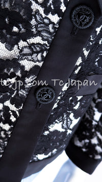 CHANEL 14C Black White Floral Lace Party Double Jacket 34 36 シャネル ブラック ホワイト フローラル レース パーティー ダブル ジャケット 即発