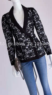 CHANEL 14C Black White Floral Lace Party Double Jacket 34 36 シャネル ブラック ホワイト フローラル レース パーティー ダブル ジャケット 即発
