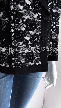 CHANEL 14C Black White Floral Lace Party Double Jacket 34 36 シャネル ブラック ホワイト フローラル レース パーティー ダブル ジャケット 即発