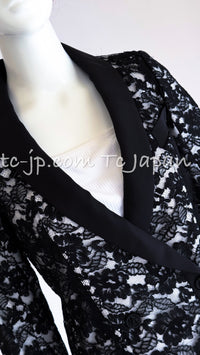 CHANEL 14C Black White Floral Lace Party Double Jacket 34 36 シャネル ブラック ホワイト フローラル レース パーティー ダブル ジャケット 即発