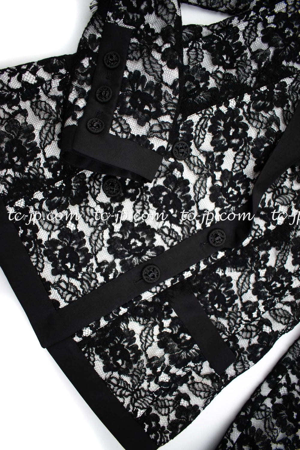 CHANEL 14C Black White Floral Lace Party Double Jacket 34 36 シャネル ブラック ホワイト フローラル レース パーティー ダブル ジャケット 即発