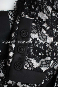 CHANEL 14C Black White Floral Lace Party Double Jacket 34 36 シャネル ブラック ホワイト フローラル レース パーティー ダブル ジャケット 即発
