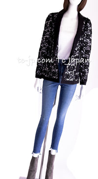 CHANEL 14C Black White Floral Lace Party Double Jacket 34 36 シャネル ブラック ホワイト フローラル レース パーティー ダブル ジャケット 即発