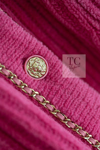 CHANEL 22PA Pink Knit CC Logo Buttons Chain Trim Cardigan Jacket 34 36 38 シャネル ピンク ニット ココ ボタン チェーントリム カーディガン ジャケット 即発