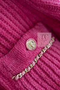 CHANEL 22PA Pink Knit CC Logo Buttons Chain Trim Cardigan Jacket 34 36 38 シャネル ピンク ニット ココ ボタン チェーントリム カーディガン ジャケット 即発