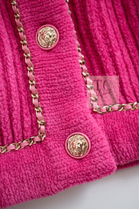 CHANEL 22PA Pink Knit CC Logo Buttons Chain Trim Cardigan Jacket 34 36 38 シャネル ピンク ニット ココ ボタン チェーントリム カーディガン ジャケット 即発