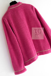 CHANEL 22PA Pink Knit CC Logo Buttons Chain Trim Cardigan Jacket 34 36 38 シャネル ピンク ニット ココ ボタン チェーントリム カーディガン ジャケット 即発
