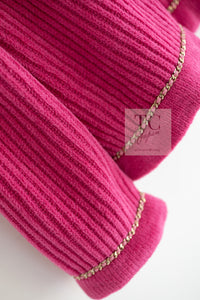 CHANEL 22PA Pink Knit CC Logo Buttons Chain Trim Cardigan Jacket 34 36 38 シャネル ピンク ニット ココ ボタン チェーントリム カーディガン ジャケット 即発