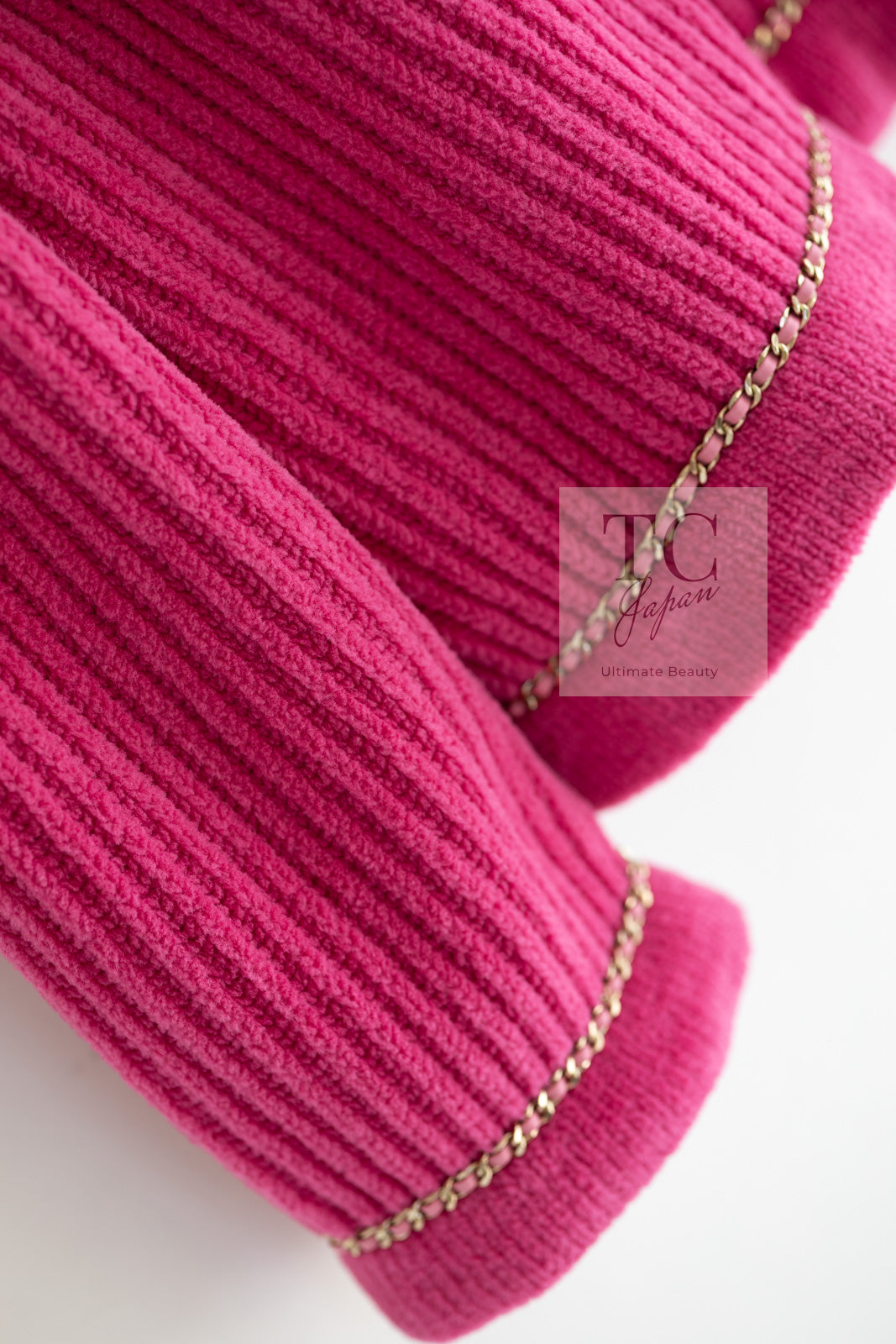 CHANEL 22PA Pink Knit CC Logo Buttons Chain Trim Cardigan Jacket 34 36 38 シャネル ピンク ニット ココ ボタン チェーントリム カーディガン ジャケット 即発