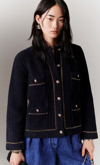 CHANEL 22PA Pink Knit CC Logo Buttons Chain Trim Cardigan Jacket 34 36 38 シャネル ピンク ニット ココ ボタン チェーントリム カーディガン ジャケット 即発