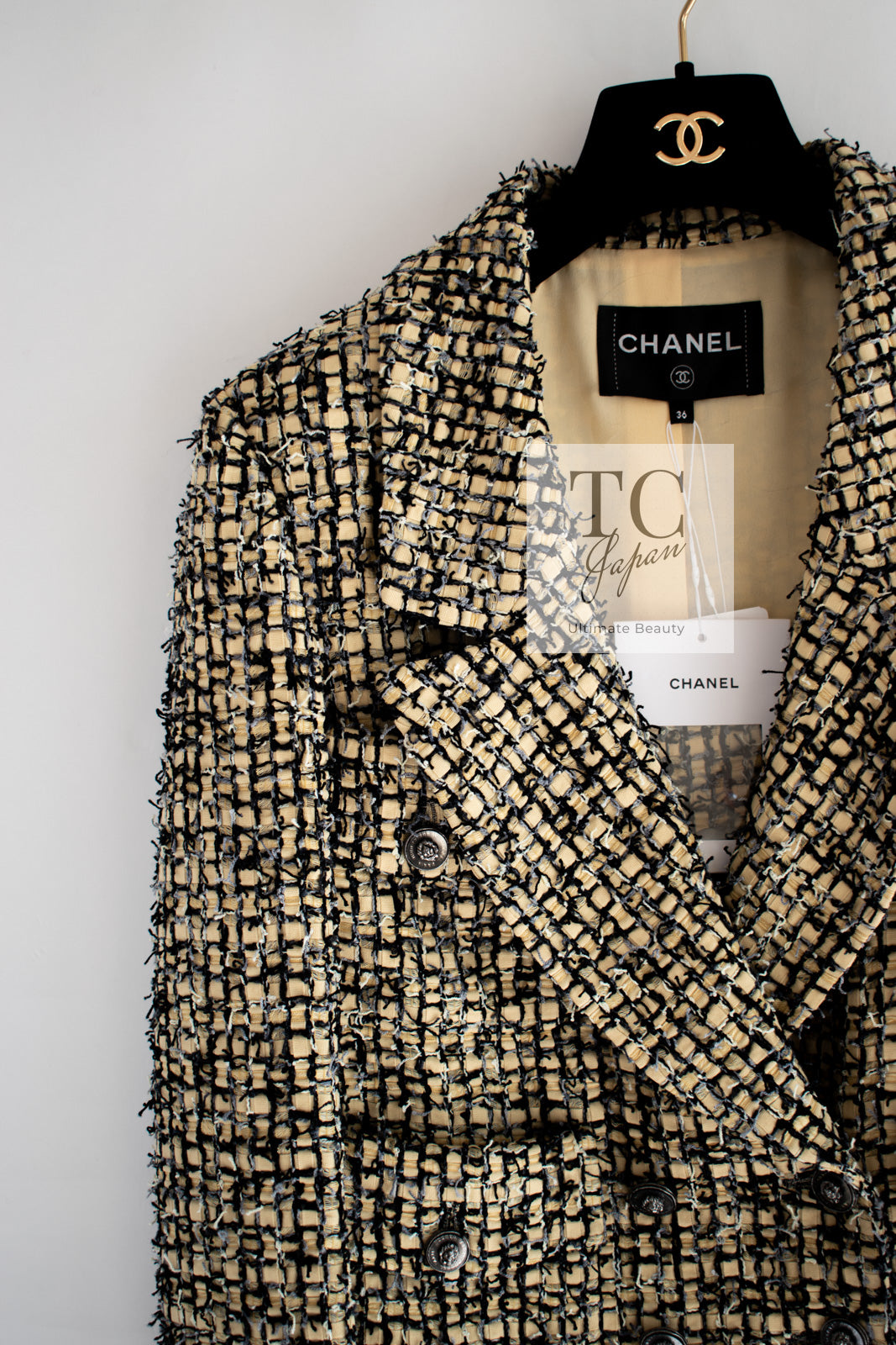 CHANEL 22PS Yellow Black Lion Button Double Jacket 38 40 シャネル イエロー ブラック ライオン ボタン ダブル ジャケット 即発