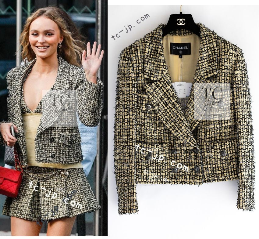 CHANEL 22PS Yellow Black Lion Button Double Jacket 38 40 シャネル イエロー ブラック ライオン ボタン ダブル ジャケット 即発