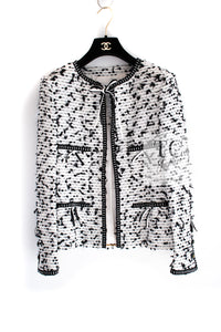 CHANEL 95C Vintage White Black Ribbon Tweed Jacket 34 シャネル ヴィンテージ ホワイト ブラック リボン ツイード ジャケット 即発