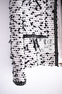 CHANEL 95C Vintage White Black Ribbon Tweed Jacket 34 シャネル ヴィンテージ ホワイト ブラック リボン ツイード ジャケット 即発