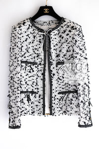 CHANEL 95C Vintage White Black Ribbon Tweed Jacket 34 シャネル ヴィンテージ ホワイト ブラック リボン ツイード ジャケット 即発