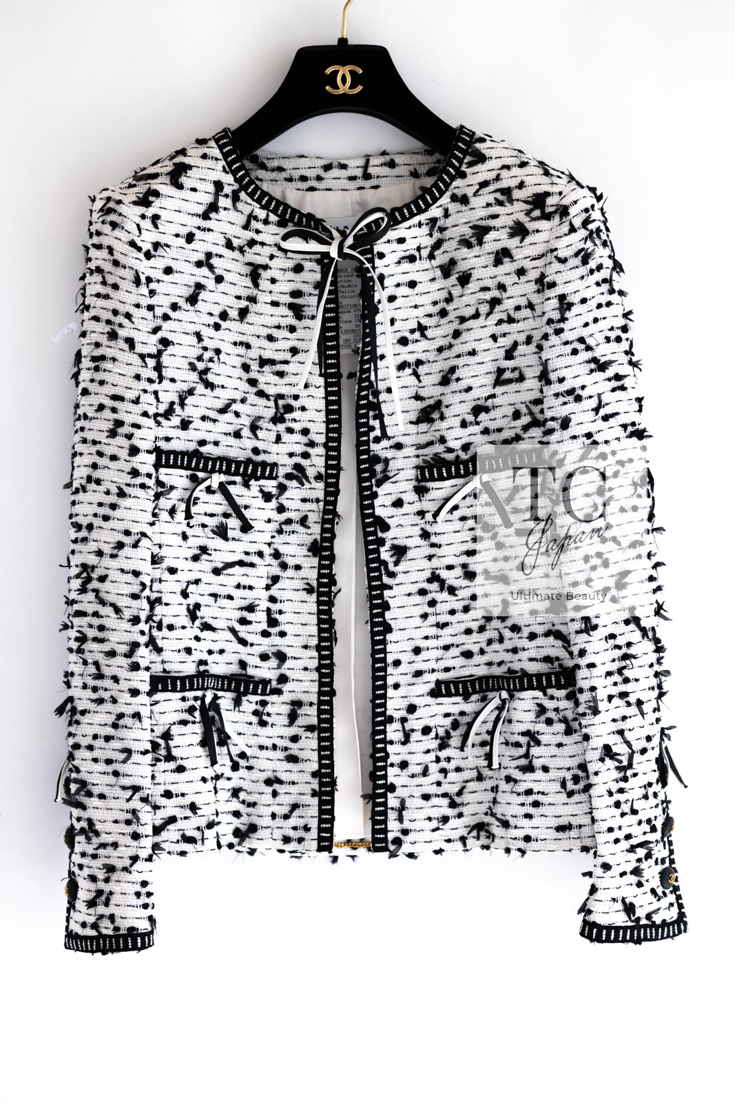 CHANEL 95C Vintage White Black Ribbon Tweed Jacket 34 シャネル ヴィンテージ ホワイト ブラック リボン ツイード ジャケット 即発