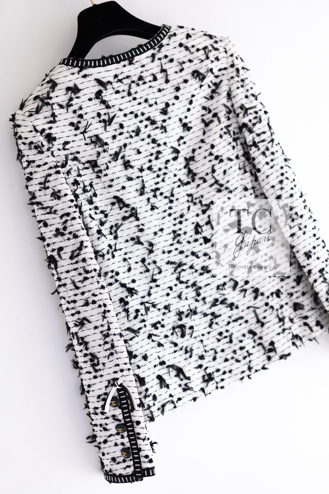CHANEL 95C Vintage White Black Ribbon Tweed Jacket 34 シャネル ヴィンテージ ホワイト ブラック リボン ツイード ジャケット 即発