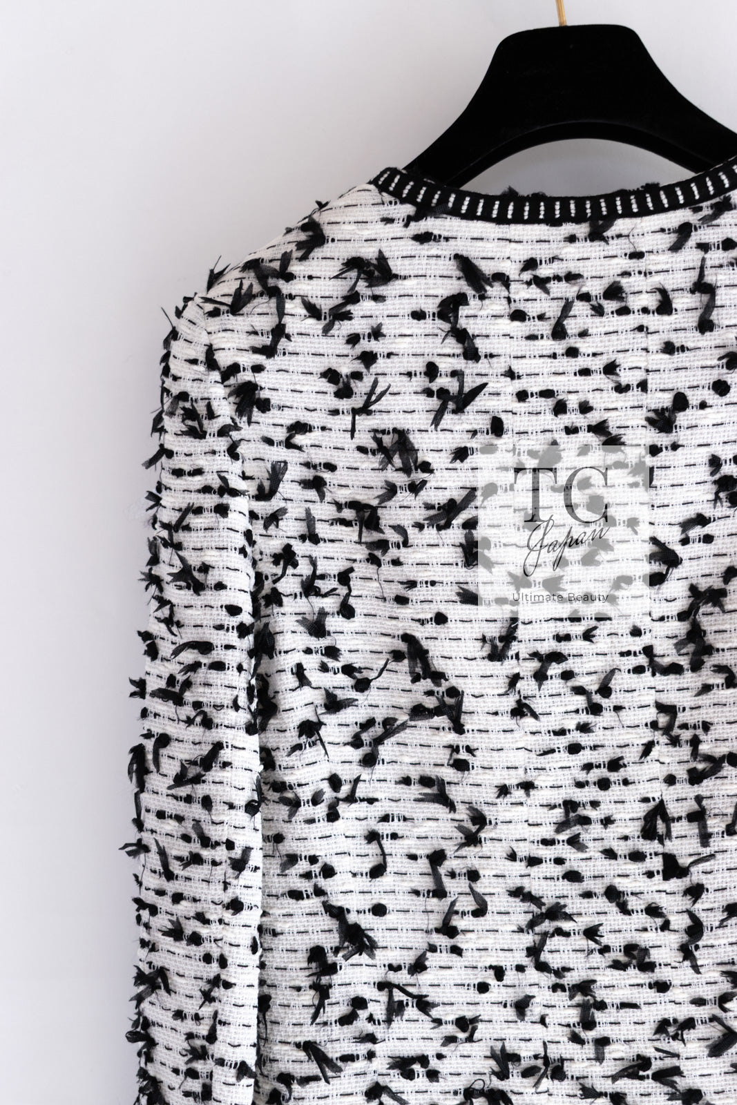 CHANEL 95C Vintage White Black Ribbon Tweed Jacket 34 シャネル ヴィンテージ ホワイト ブラック リボン ツイード ジャケット 即発