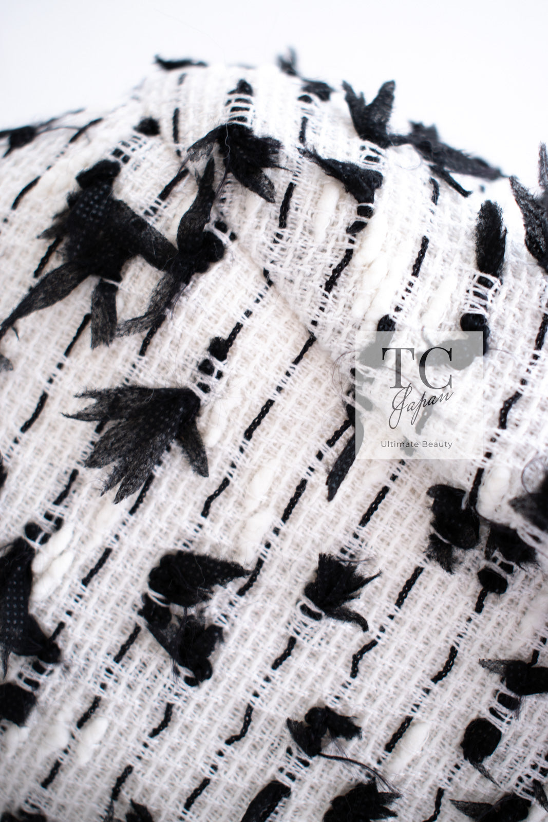 CHANEL 95C Vintage White Black Ribbon Tweed Jacket 34 シャネル ヴィンテージ ホワイト ブラック リボン ツイード ジャケット 即発