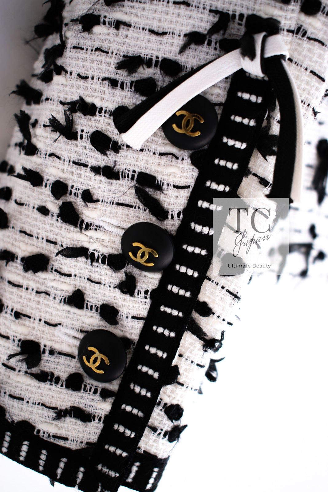 CHANEL 95C Vintage White Black Ribbon Tweed Jacket 34 シャネル ヴィンテージ ホワイト ブラック リボン ツイード ジャケット 即発