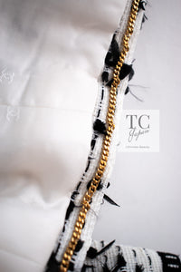 CHANEL 95C Vintage White Black Ribbon Tweed Jacket 34 シャネル ヴィンテージ ホワイト ブラック リボン ツイード ジャケット 即発