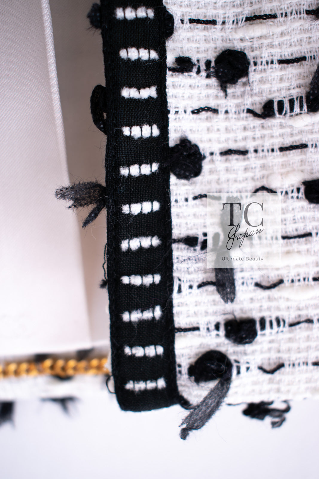 CHANEL 95C Vintage White Black Ribbon Tweed Jacket 34 シャネル ヴィンテージ ホワイト ブラック リボン ツイード ジャケット 即発